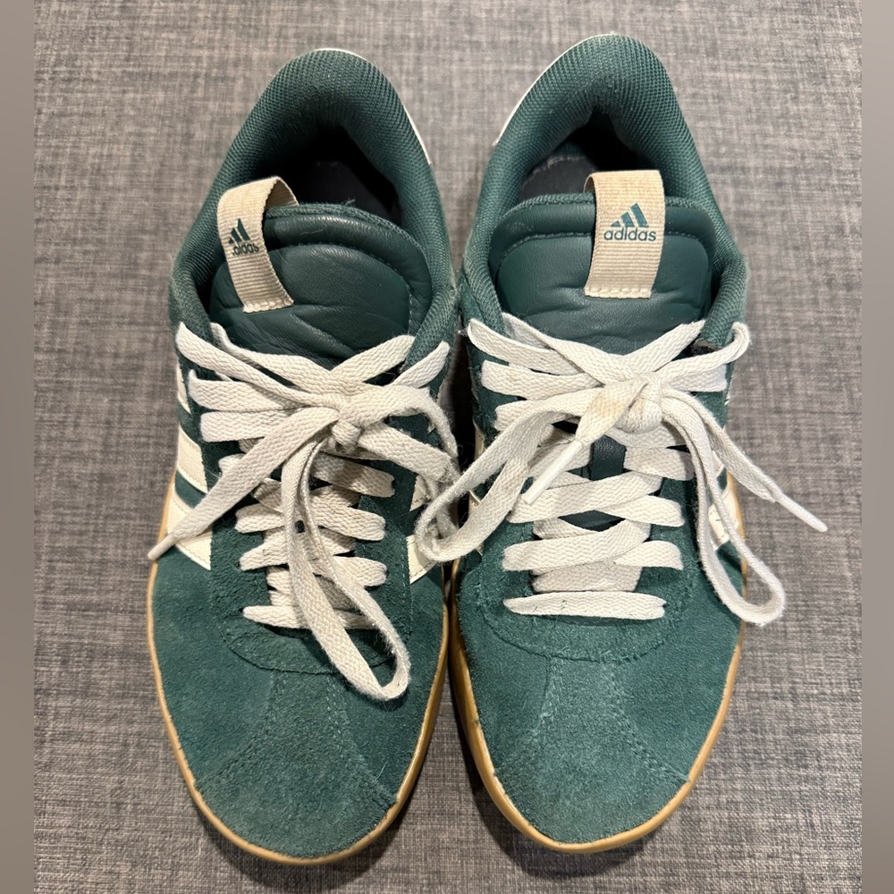 Adidas Green and White Suede Sneakers